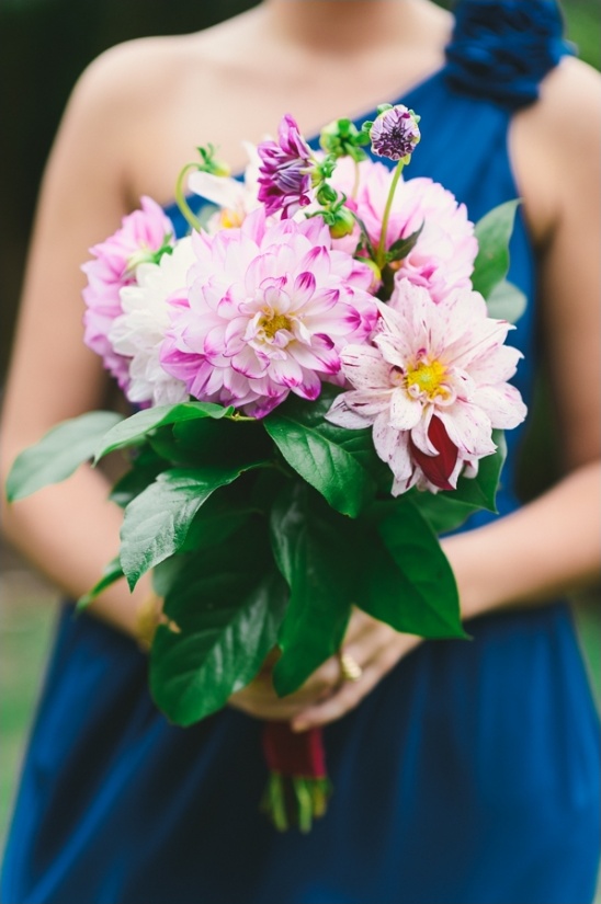 Beautiful pink and white dahlia bridal bouquet