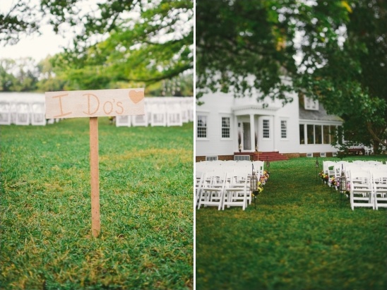 Rustic I Do sign at outdoor wedding ceremony