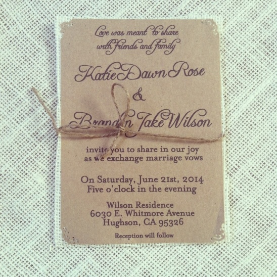 Rustic Clean Kraft wedding invite with ivory burlap