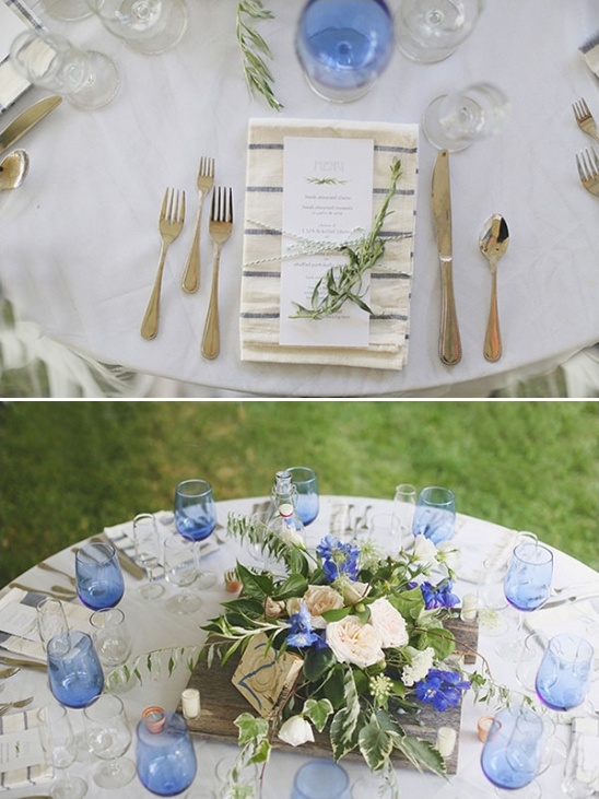 blue and cream table decor