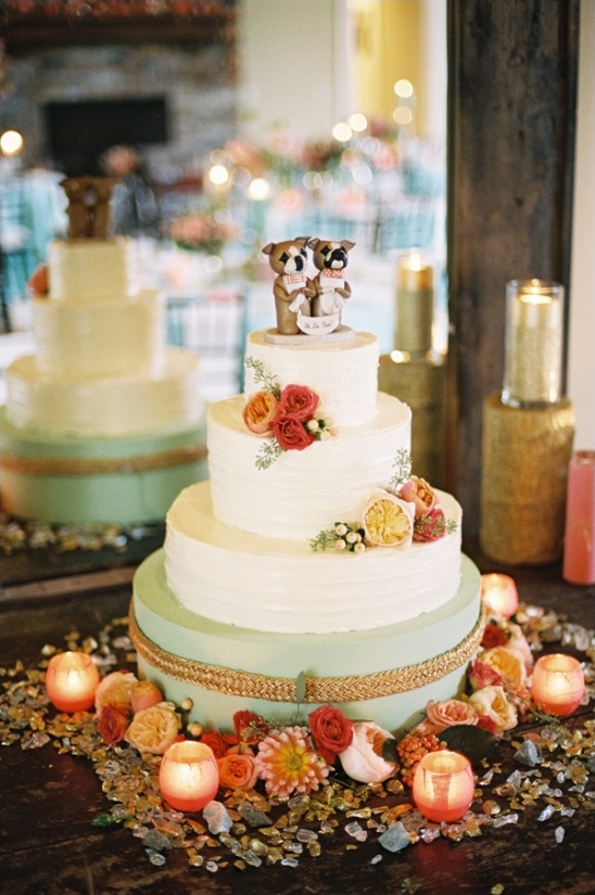 elegant mint and gold wedding cake