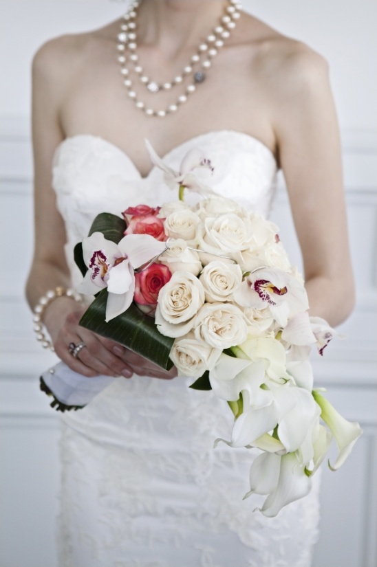 cascading white and red bouquet