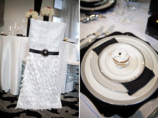 black and white place setting