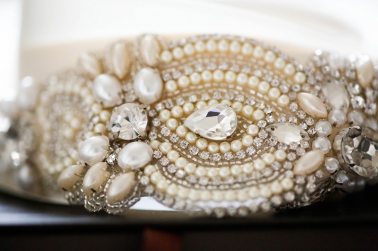 Elegant bridal belt with pearls and rhinestones
