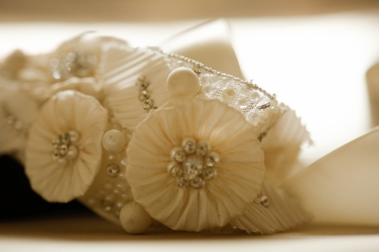 Ivory bridal headband with floral pearl embellishments