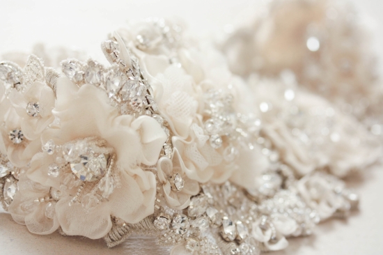 Elegant ivory floral headpiece with crystal embellishments
