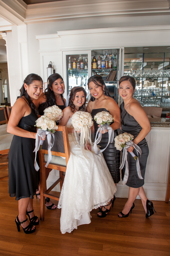 Bridesmaids and bride in black and white