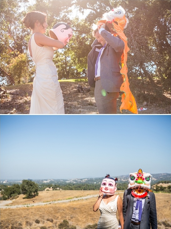 Couple wearing masks outdoor wedding