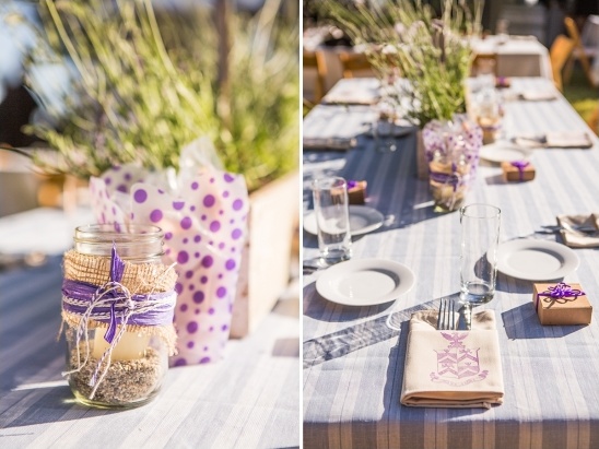 Purple accents wedding table setting