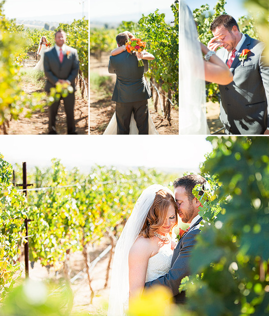 first wedding look in a vineyard