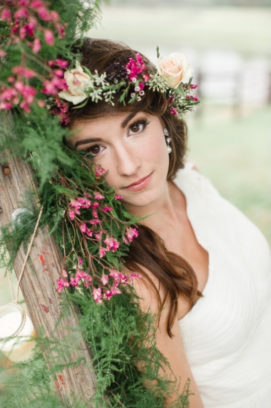 barely there wedding makeup and floral crown
