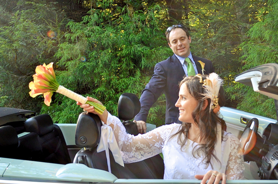 Happy couple in convertible car