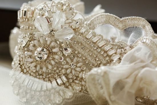 Beaded bridal garter with crystal embellishments