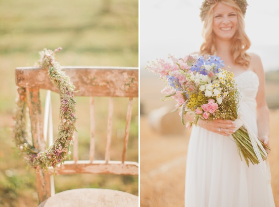 Rustic bride with wildflower bouquet and floral crown