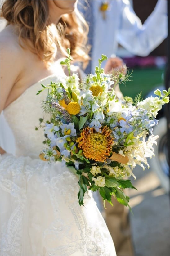 yellow and blue wedding bouquet