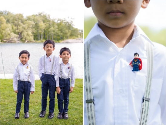 ring bearers with lego men boutonnieres