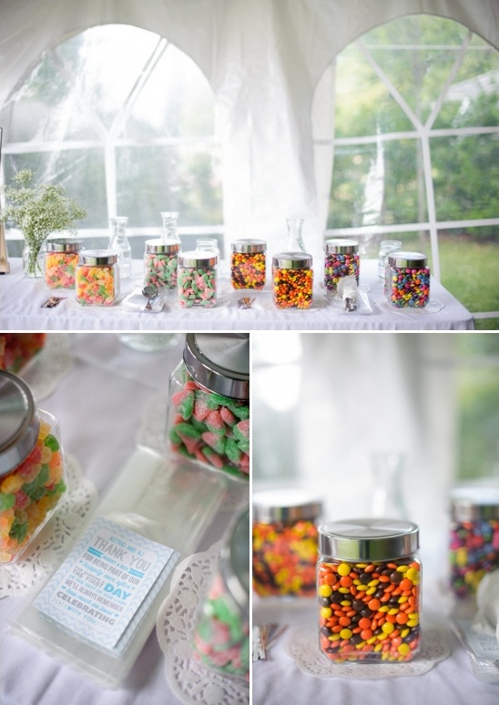 candy table and wedding thank you notes