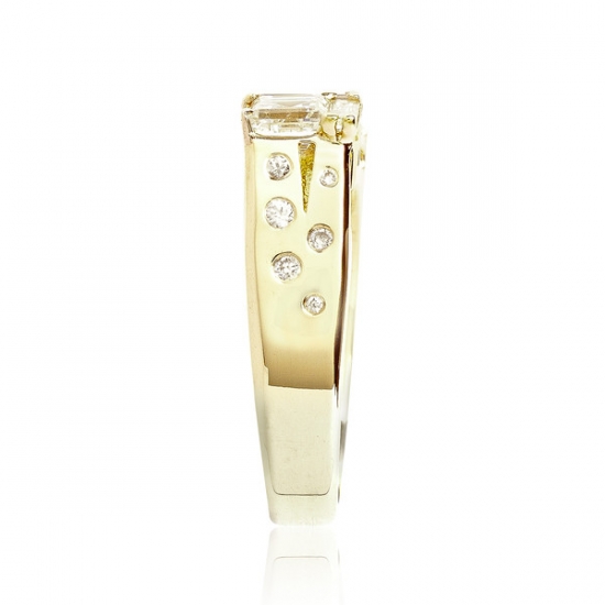 Gold emerald-cut diamond ring with side diamonds