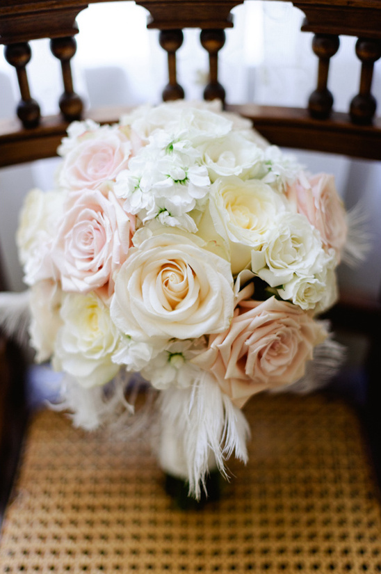 pastel wedding bouquet with feathers by Springwell Gardens