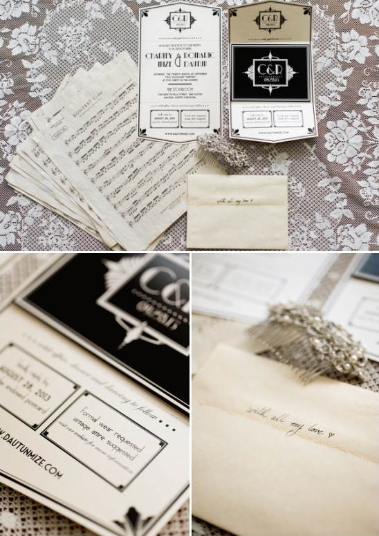 Elegant art deco wedding invitation suite