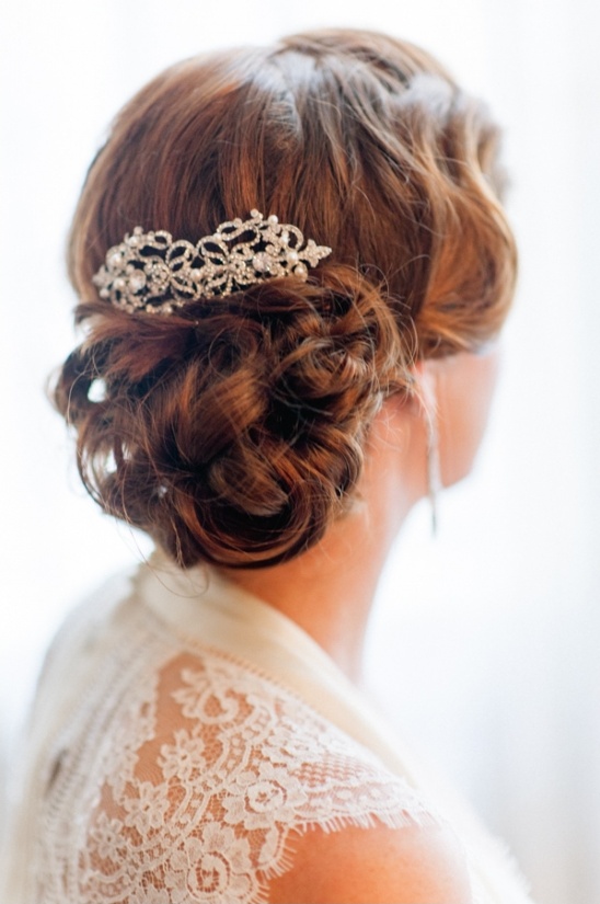 Elegant bridal hairstyle with jeweled hair comb