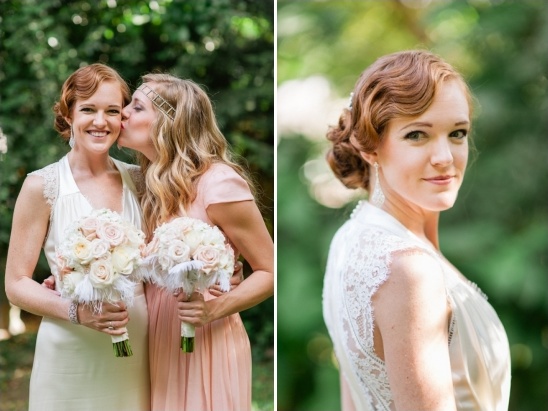 Bride and bridesmaid in vintage wedding attire