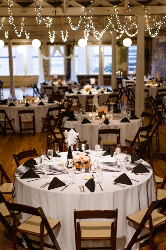 Elegant black and white wedding reception table