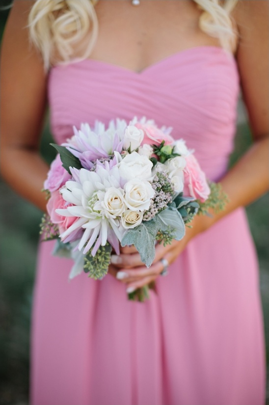 pink purple and white bridesmaid bouquet
