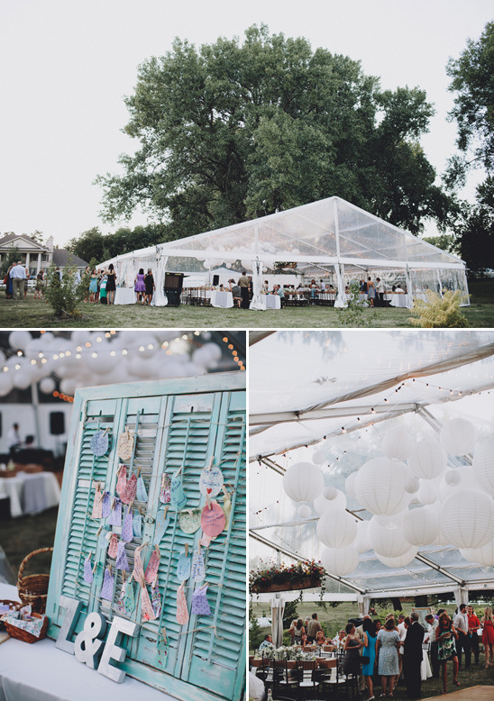 Wedding reception under tent, guests enjoying meal