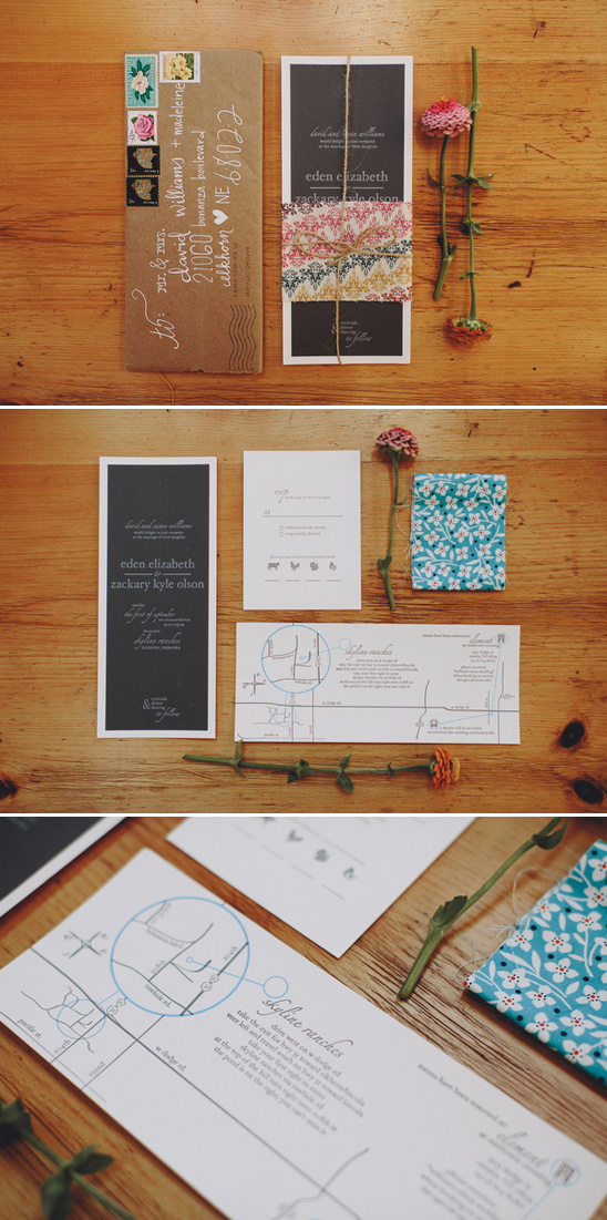 Rustic wedding invitation suite with floral accents