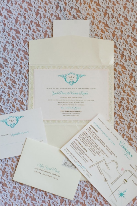 Elegant ivory wedding invitation suite details closeup