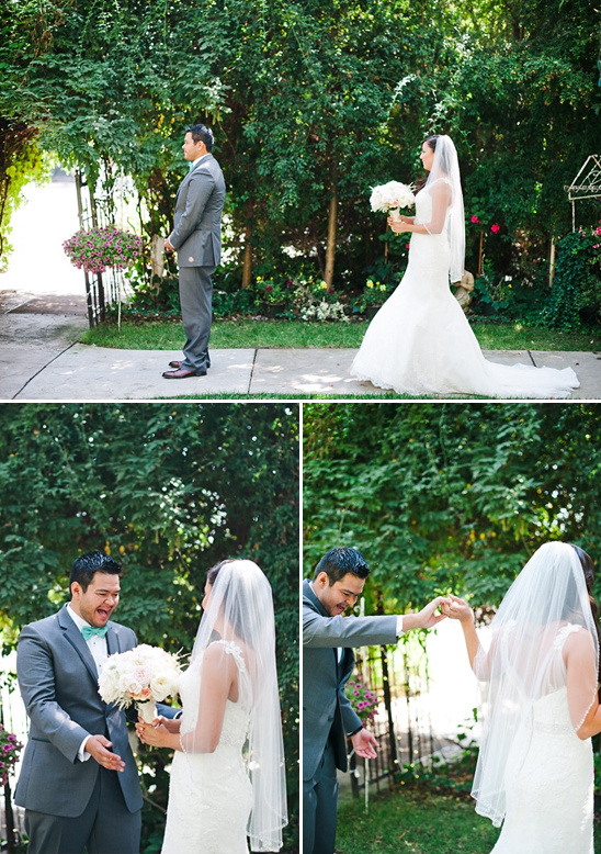 Bride and groom first look on their wedding day