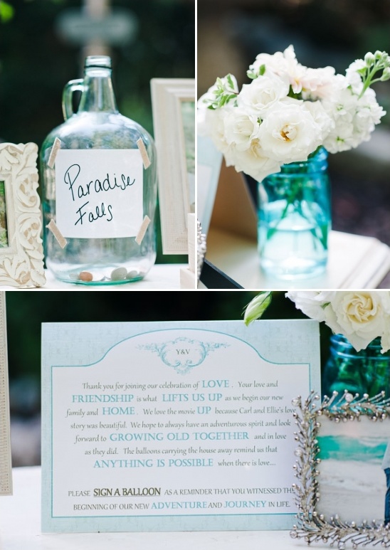 Up themed wedding decor with paradise falls jar