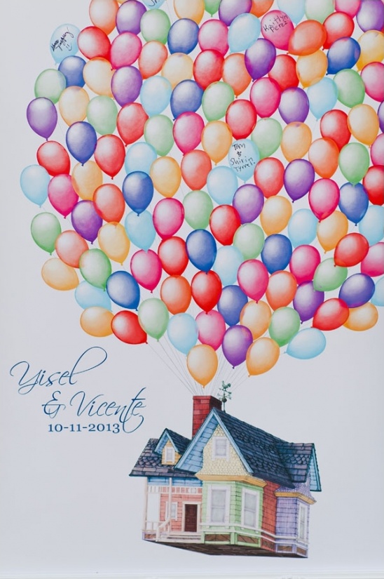 illustrated wedding guestbook idea based on disneyâs up