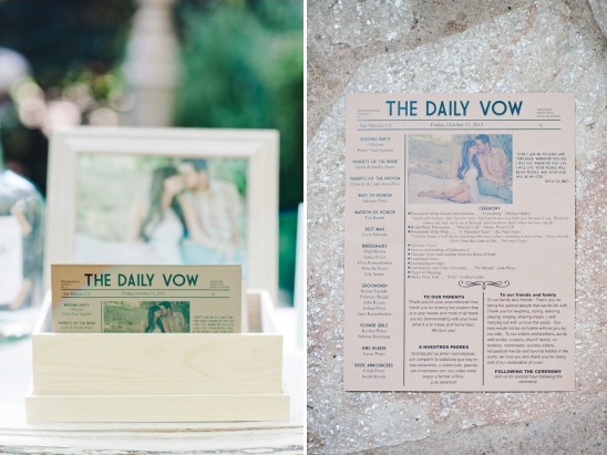 Wedding ceremony program details in newspaper style