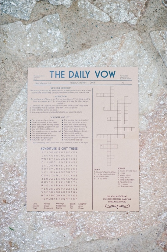 scavenger hunt and puzzles on the back of the wedding programs