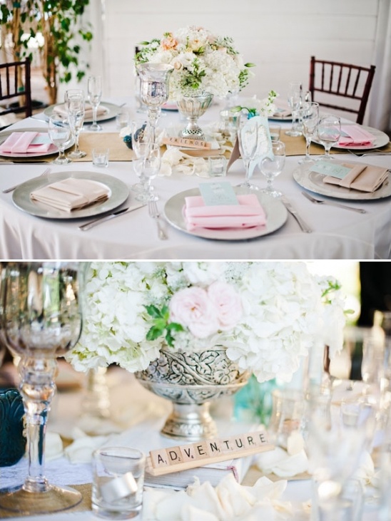 Wedding reception table with flower centerpiece