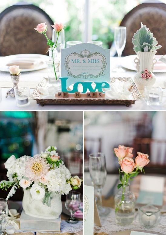 Elegant wedding table decorations and floral arrangements