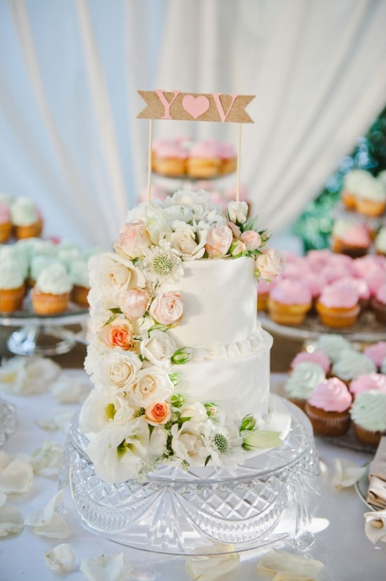 Elegant two tier wedding cake with floral decoration