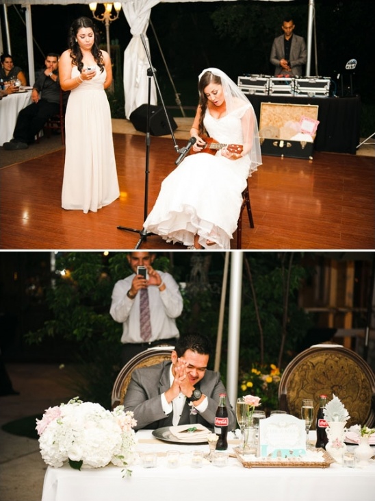 Bride plays ukulele surprise wedding serenade groom smiles