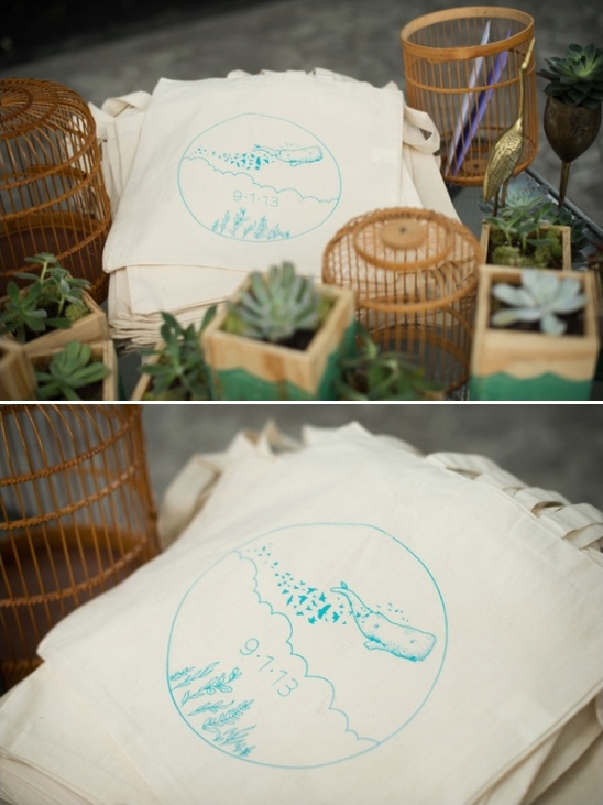 custom screenprinted bags for wedding favors