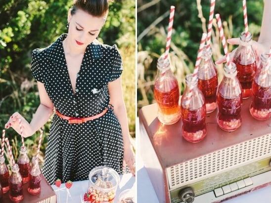 use vintage radio for dessert table decor