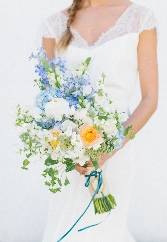 blue, orange and white wedding bouquet