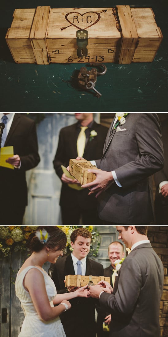 unlocking a wooden box in a wedding ceremony