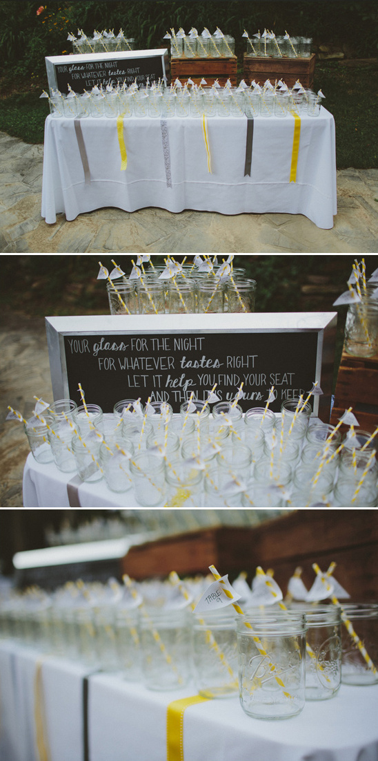 mason jar glass wedding favors with table numbers