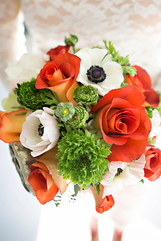 Orange white wedding bouquet flowers