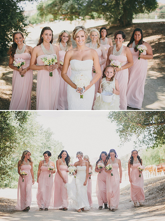 pastel pink bridesmaid dresses with cowboy boots