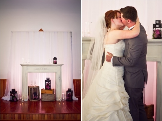 Bride and groom kissing at wedding