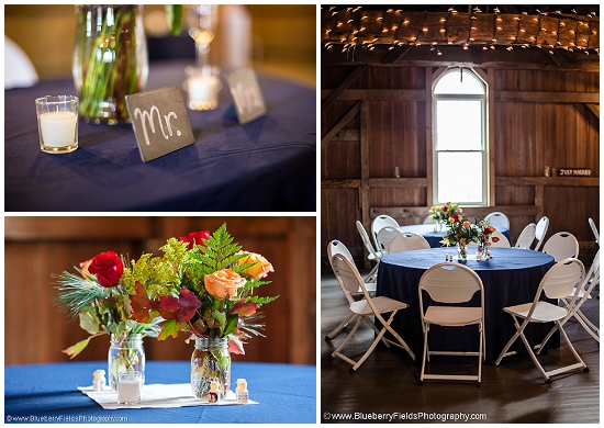 Rustic barn wedding reception details
