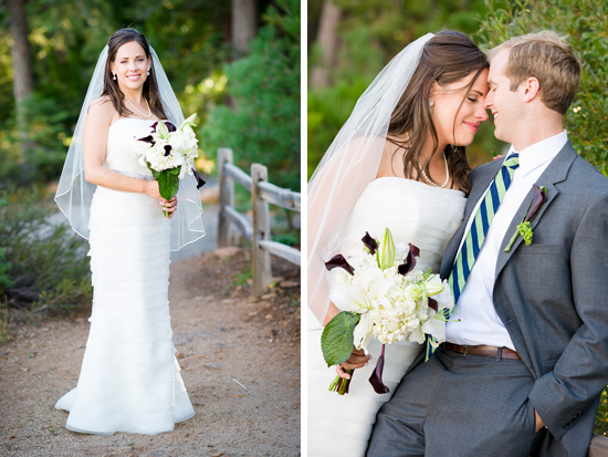 Bride with bouquet and loving couple on wedding day